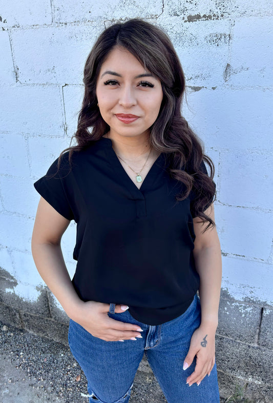 Black V-Neck Blouse