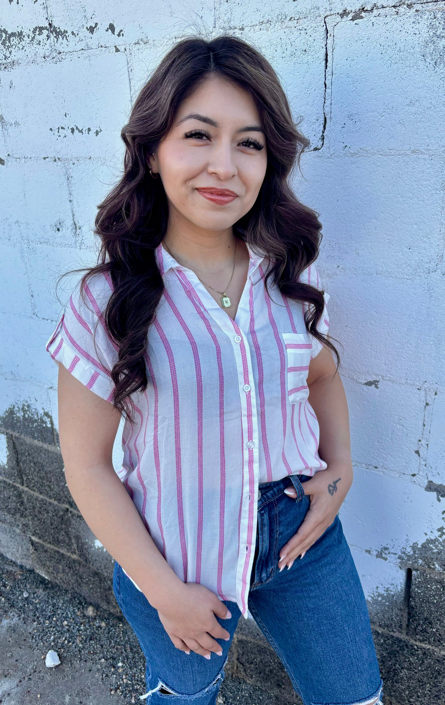 Pink Stripe Button Up