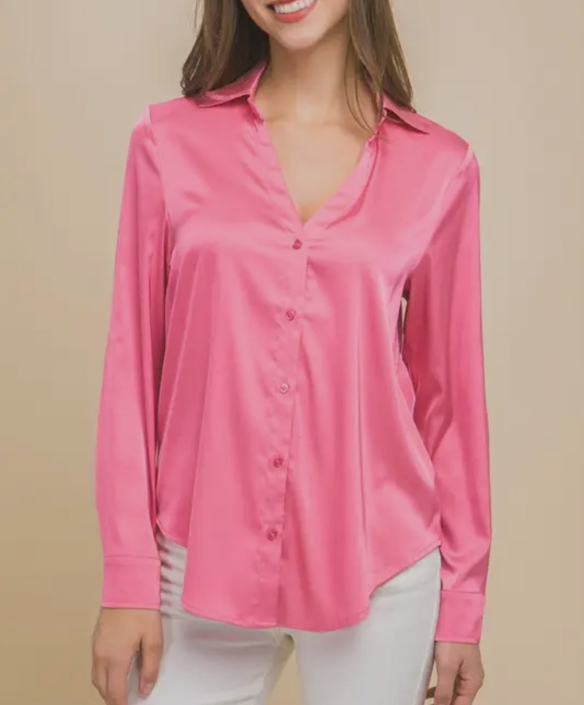 Pink Satin Button Up